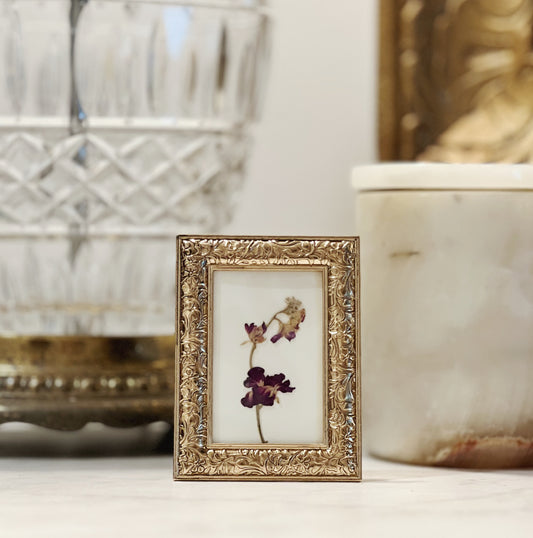 Purple Stock Flower in Small Gold Frame