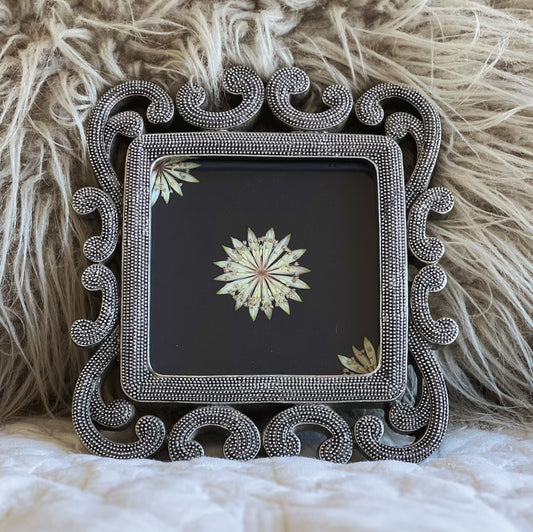 Astrantia Flowers in a Beaded Silver Frame