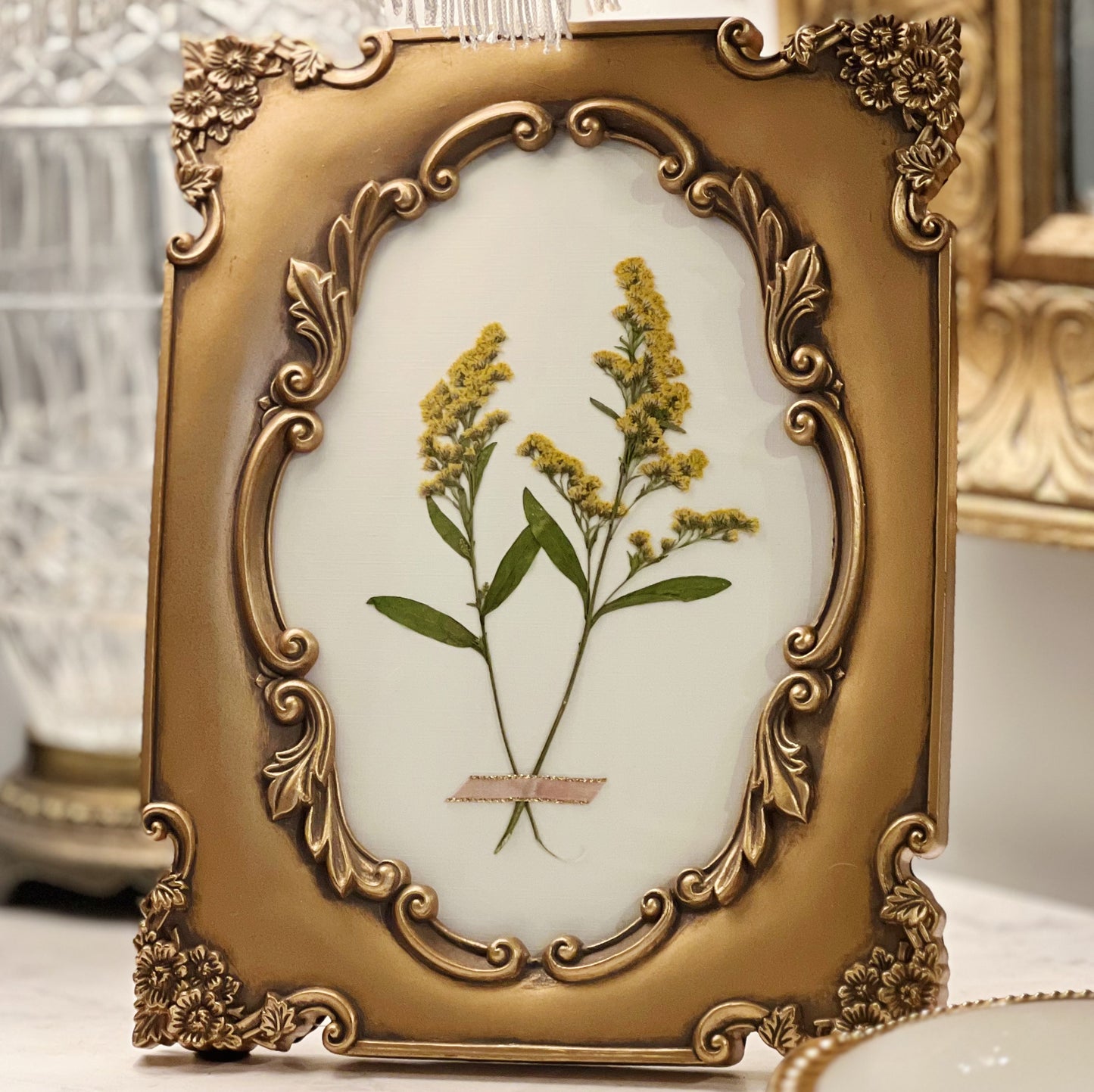 Solidago in a Gold Thrifted/Vintage Frame